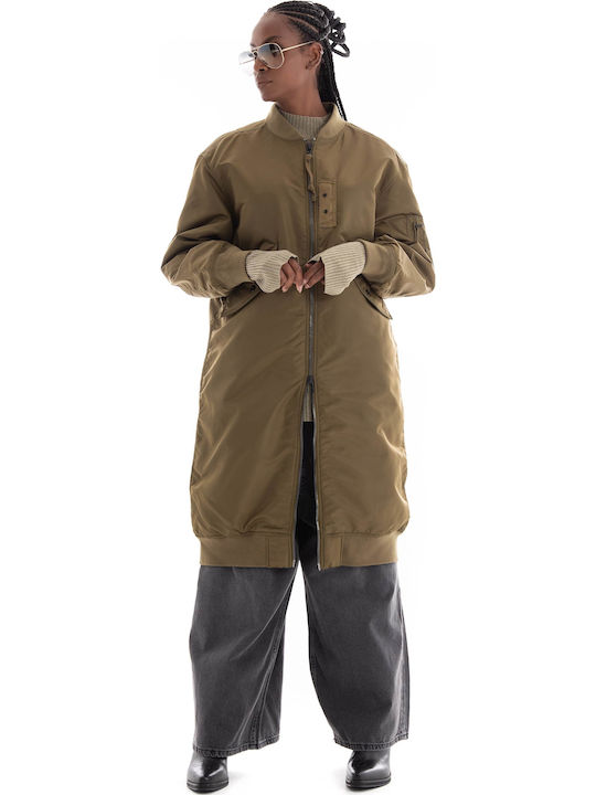 Μακρύ Γυναικείο Bomber Jacket Χακί