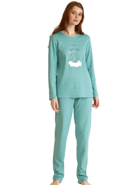 Harmony De iarnă Set Pijamale pentru Femei De bumbac Verde