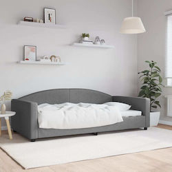 Καναπές Κρεβάτι Μονό Επενδυμένο με Ύφασμα Σκούρο Γκρι με Τάβλες για Στρώμα 100x200cm