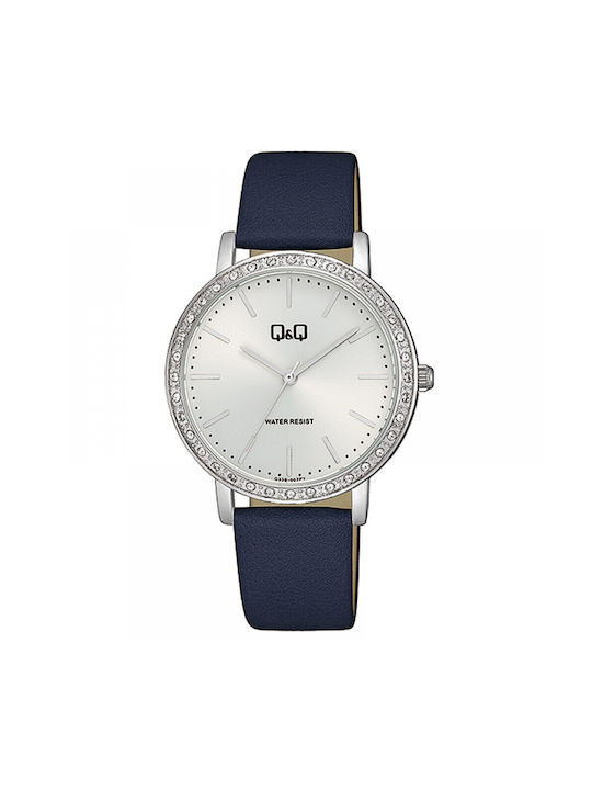 Q&Q Watch Battery with Blue Leather Strap