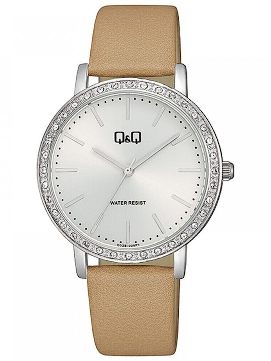 Q&Q Γυναικείο Ρολόι 33mm Μπαταρίας με Μπεζ Δερμάτινο Λουράκι