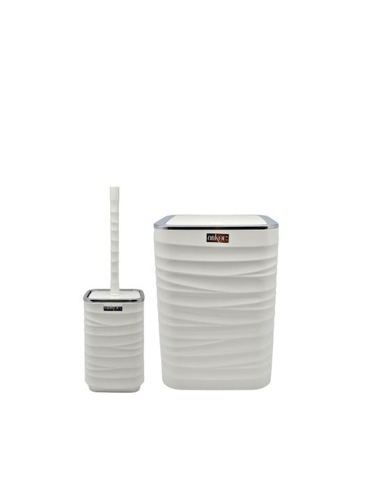 Ankor Plastic Toilet Brush and Bin Set White