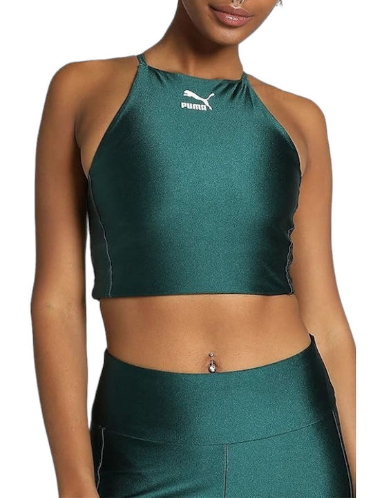 Puma T7 Shiny Women's Athletic Crop Top Sleeveless Green