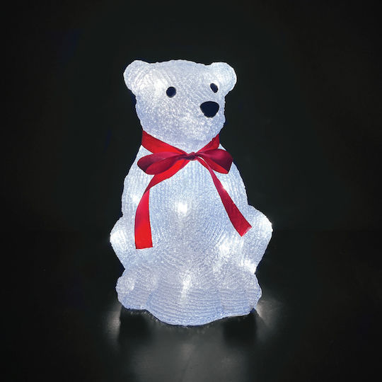 Aca Illuminated Christmas Plastic Figure Bear White Height 30cm Sitting Bear