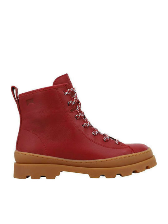 Camper Brutus Leather Kids Boots with Zipper Red