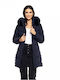 Splendid Women's Long Puffer Jacket for Winter with Hood Navy Blue