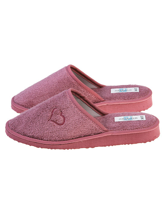 Amaryllis Slippers Πετσετέ Χειμερινές Γυναικείες Παντόφλες σε Ροζ Χρώμα