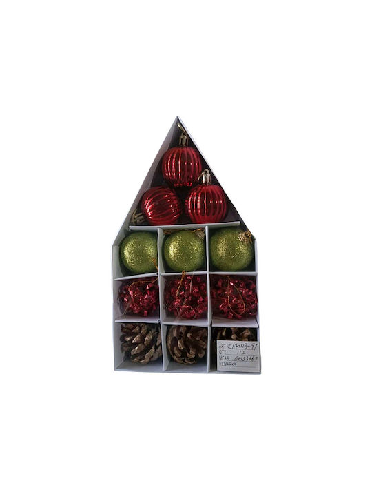 Hanging Ball Ornament Red Set 12pcs