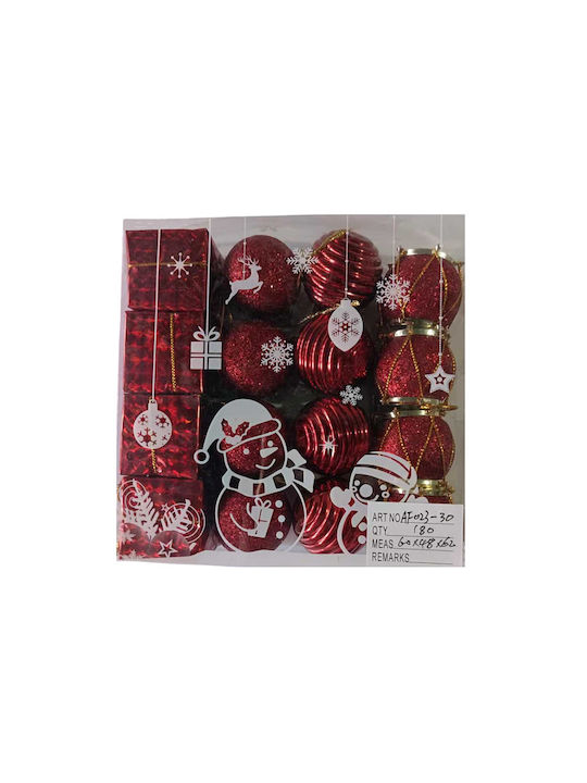 Hanging Ball Ornament Red Set 16pcs