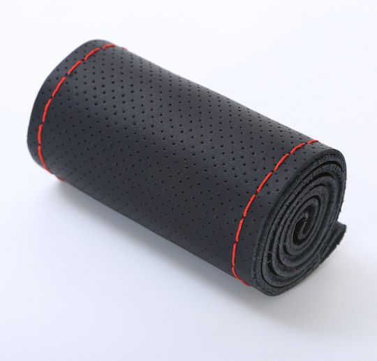 eBest Car Steering Wheel Cover with Diameter 38cm made of Leatherette Black with Black Stitching