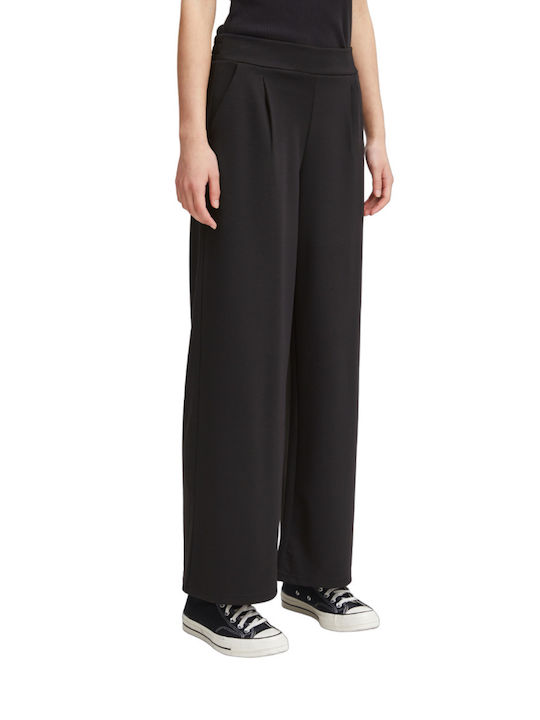 Damen Stoff Hose in Weiter Linie Schwarz
