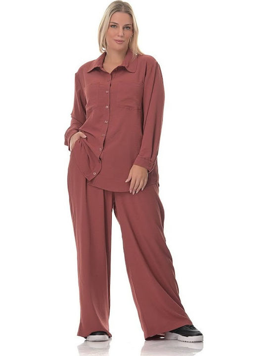 Women's Red Set with Pants with Elastic in Loose Fit