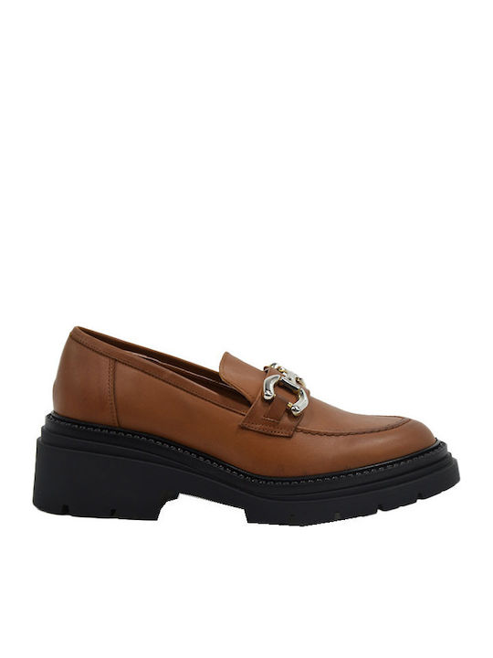 Leather Women's Moccasins in Tabac Brown Color