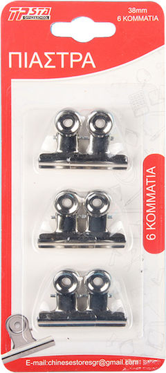 Tpster Κλιπς Μεταλλικά 38mm Ασημί 6τμχ