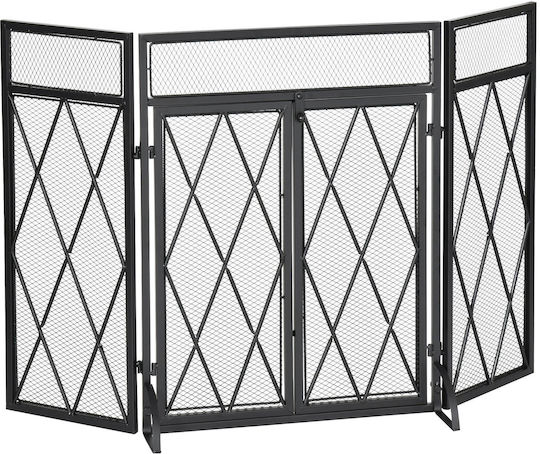 HomCom Metallic Fireplace Screen with 3 Panels 120x79cm Black