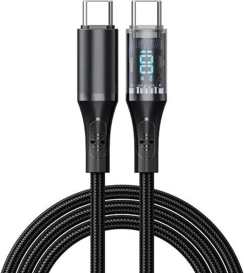 Apex Braided USB 2.0 Cable USB-C male - USB-C 66W Μαύρο 1m AP-CCD-7A66WBK