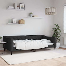 Καναπές Κρεβάτι Μονό Επενδυμένο με Ύφασμα Μαύρο με Τάβλες για Στρώμα 100x200cm