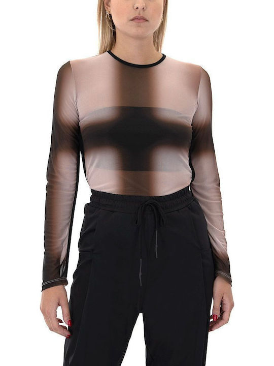 Women's Blouse Corset Long Sleeve Brown