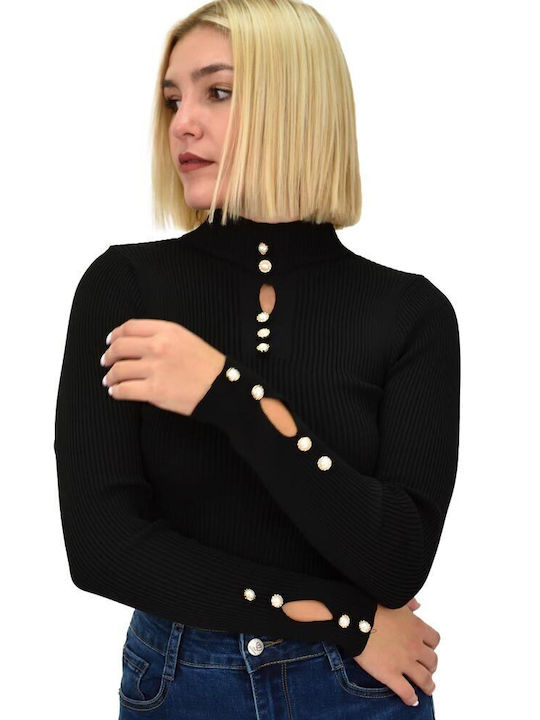 Potre Women's Long Sleeve Pullover Turtleneck Black