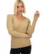 Potre Women's Blouse Long Sleeve with V Neckline Beige