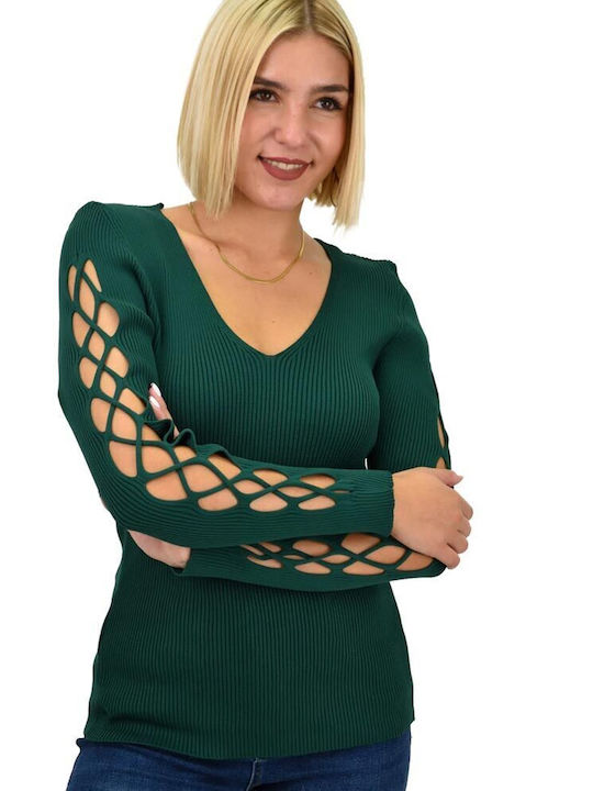 Potre Women's Blouse Long Sleeve with V Neckline Green