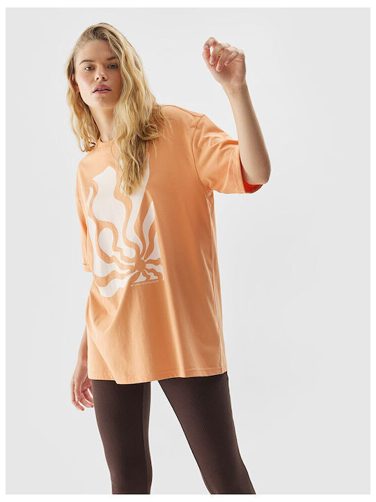 4F Damen Bluse Baumwolle Kurzärmelig Orange