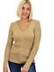 Potre Women's Crop Top Long Sleeve with V Neck Beige