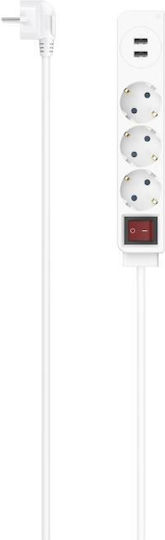 HAMA Steckdosenleiste mit Überspannungsschutz 3 Positionen mit 2 USB-A und Kabel 1.4m