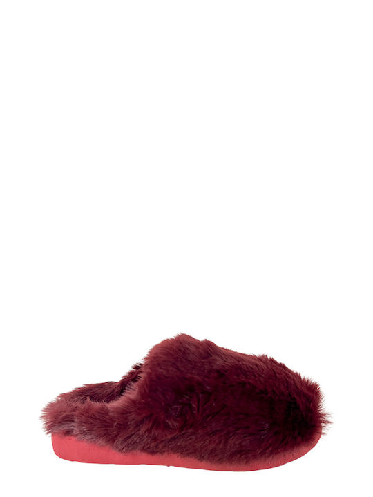 Ligglo Χειμερινές Γυναικείες Παντόφλες με γούνα σε Μπορντό Χρώμα