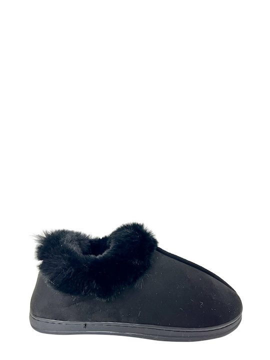 Ligglo Χειμερινές Γυναικείες Παντόφλες με γούνα σε Μαύρο Χρώμα