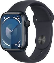 Apple Watch Series 9 Алуминий 41мм Водоустойчив с Пулсомер (Midnight Aluminium Case with Sport Band Midnight (S/M))