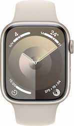 Apple Watch Series 9 Cellular Aluminium 45mm Αδιάβροχο με eSIM και Παλμογράφο (Starlight με Starlight Sport Band (S/M))