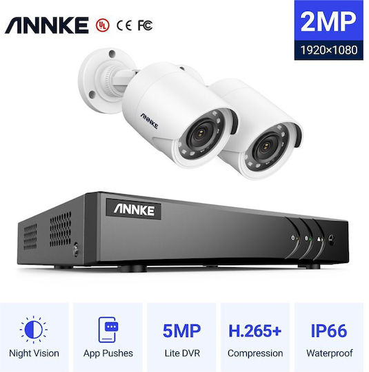 Annke Surveillance System 2 Cameras Cameras Analog 1080p with Recorder