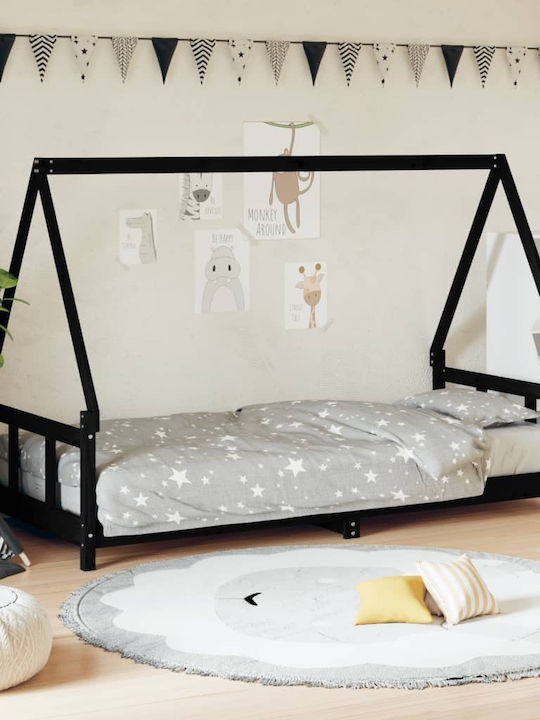 Kids Bed Single Black for Mattress 90x200cm