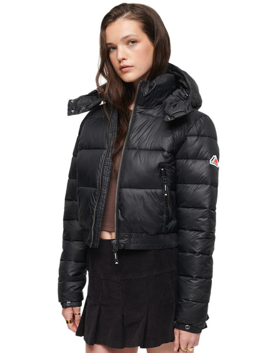 Superdry Kurz Damen Puffer Jacke für Winter Schwarz