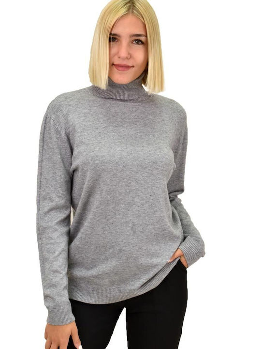 Potre Women's Long Sleeve Sweater Turtleneck Gray