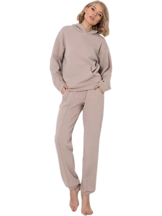 Aruelle Winter Damen Pyjama-Set Baumwolle Beige Kenny