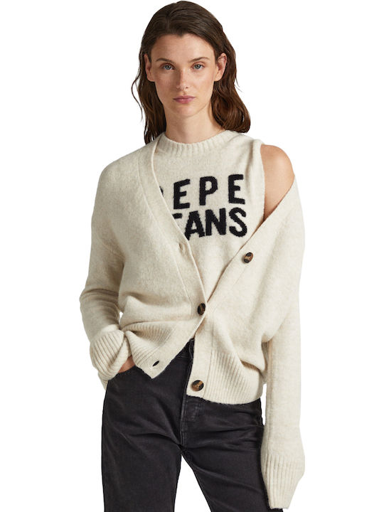 Pepe Jeans Γυναικεία Πλεκτή Ζακέτα σε Μπεζ Χρώμα