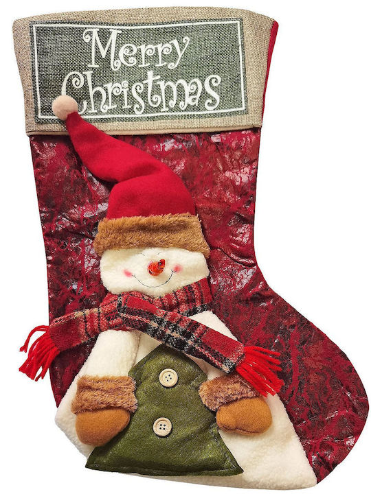 Christmas Decorative Fabric Red Socks with Snowmen L46xW28cm