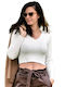 Damen Langarm Kurz Pullover Weiß