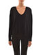 Women's Long Sleeve Sweater with V Neckline Black