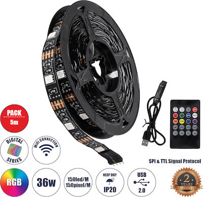 GloboStar Bandă LED Alimentare USB (5V) RGB pe Metru cu Telecomandă SMD5050