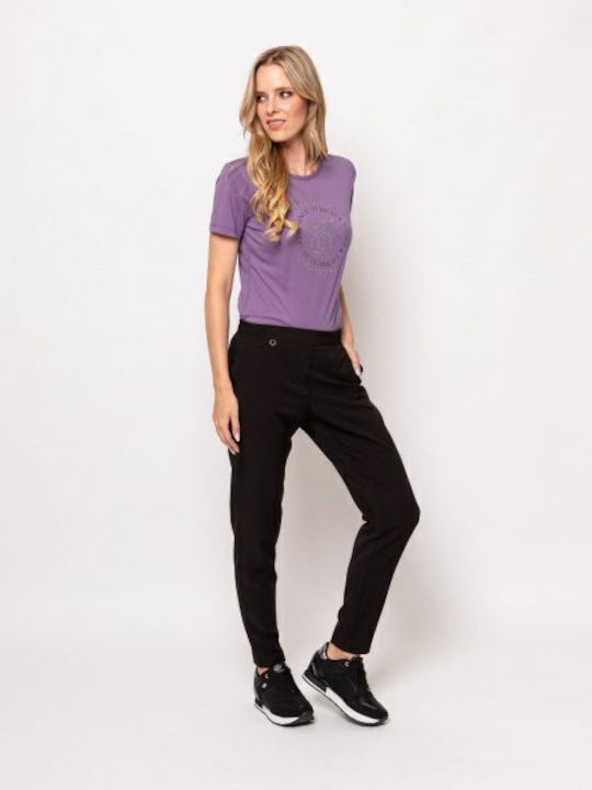Dama Tesatura Pantaloni cu Elastic Negru