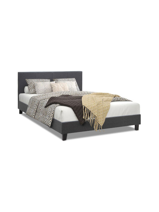 Flat Κρεβάτι Διπλό Επενδυμένο με Ύφασμα Ανθρακί με Τάβλες για Στρώμα 150x200cm