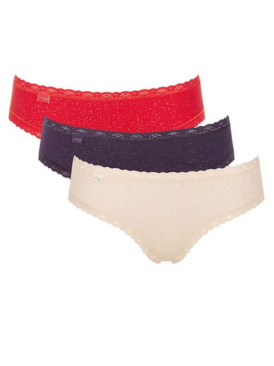 Sloggi 24/7 Weekend H Holiday Hipster Baumwolle Damen Brasilien 3Pack mit Spitze Rot