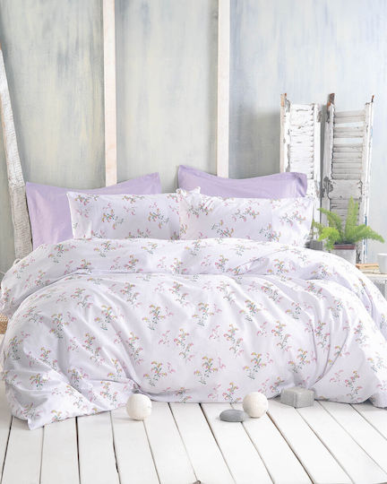 Rythmos Duvet Cover Set Cotton Queen with 2 Pillowcases 225x250 Bouquet Lila