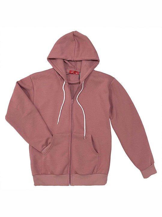 Ustyle Women's Hooded Fleece Cardigan Pink