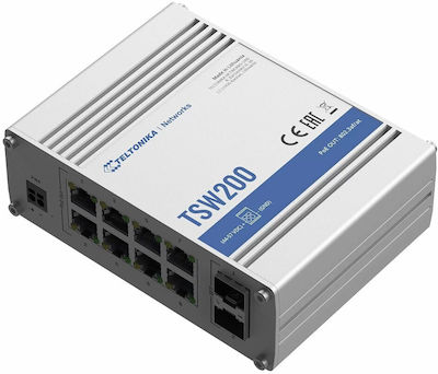 Teltonika TSW200 Unmanaged L2 PoE+ Switch with 10 Gigabit (1Gbps) Ethernet Ports and 2 SFP Ports