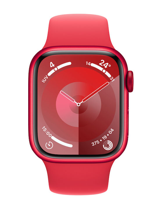 Apple Watch Series 9 Cellular Aluminium 41mm Waterproof with eSIM and Heart Rate Monitor ((PRODUCT)RED with (PRODUCT)RED Sport Band (S/M))