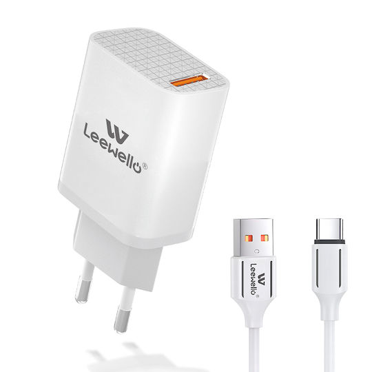 Leewello Încărcător cu Port USB-A și Cablu USB-C 15W Albς (Lw-210)